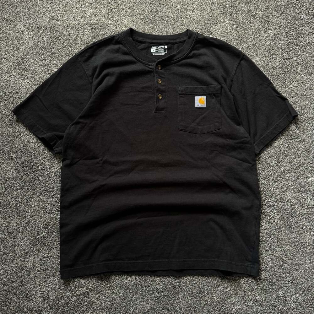Carhartt Loose Fit Short Sleeve Henley Pocket T-Shirt Black Medium